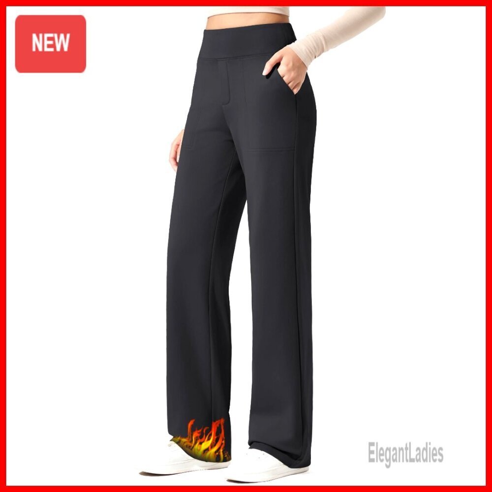 Fleece Lined Wide Leg Sweatpants with Pockets Thermal Winter Work Trousers